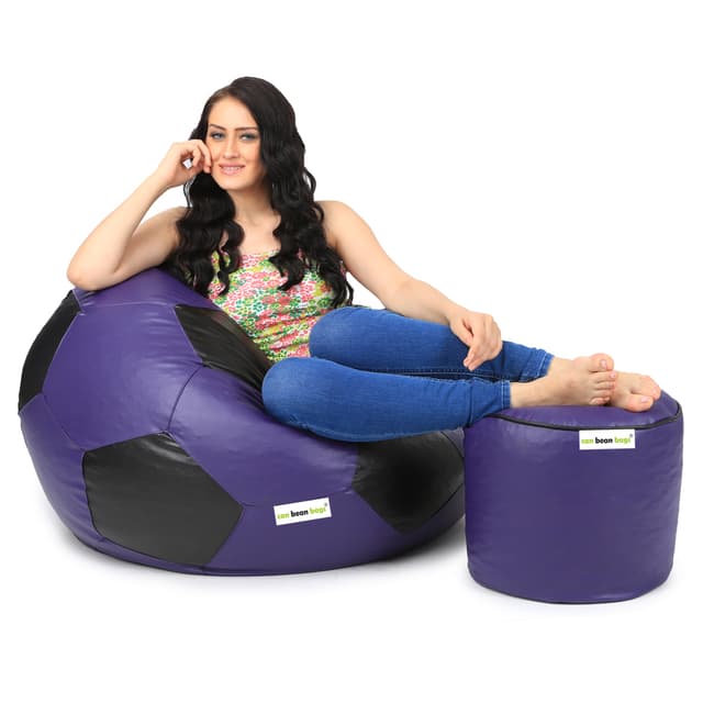 Orka Classic XXL Foorball With Mathching Footstool Filled Bean Bag With Beans (Purple, Black)