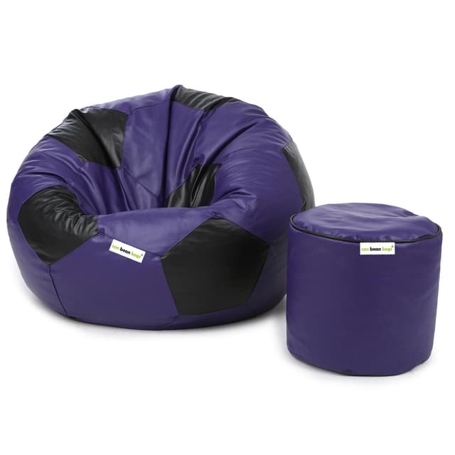 Orka Classic XXXL Foorball With Mathching Footstool Filled Bean Bag With Beans (Purple, Black)