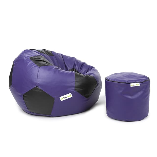Orka Classic XXXL Foorball With Mathching Footstool Filled Bean Bag With Beans (Purple, Black)