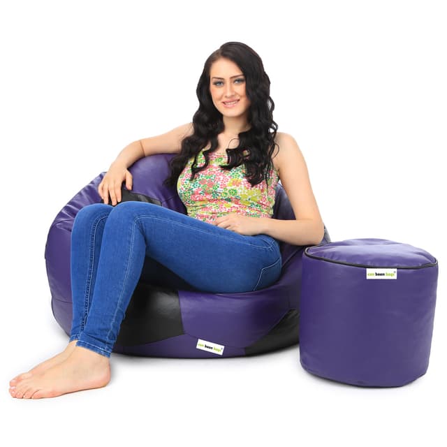 Orka Classic XXXL Foorball With Mathching Footstool Filled Bean Bag With Beans (Purple, Black)