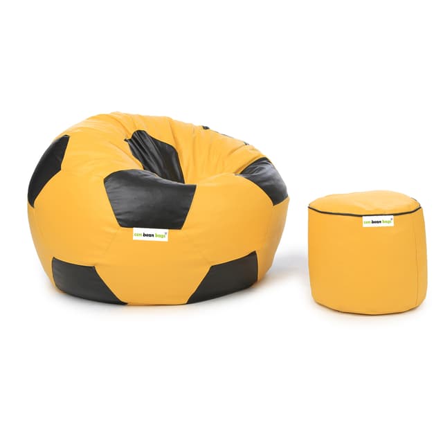 Orka Classic XXL Foorball With Mathching Footstool Filled Bean Bag With Beans (Yellow, Black)