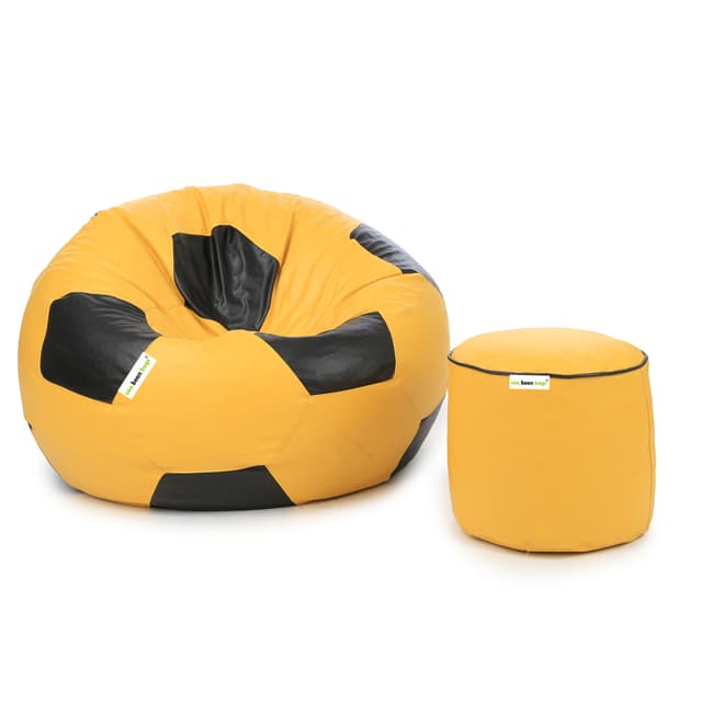Orka Classic XXXL Foorball With Mathching Footstool Filled Bean Bag With Beans (Yellow, Black)