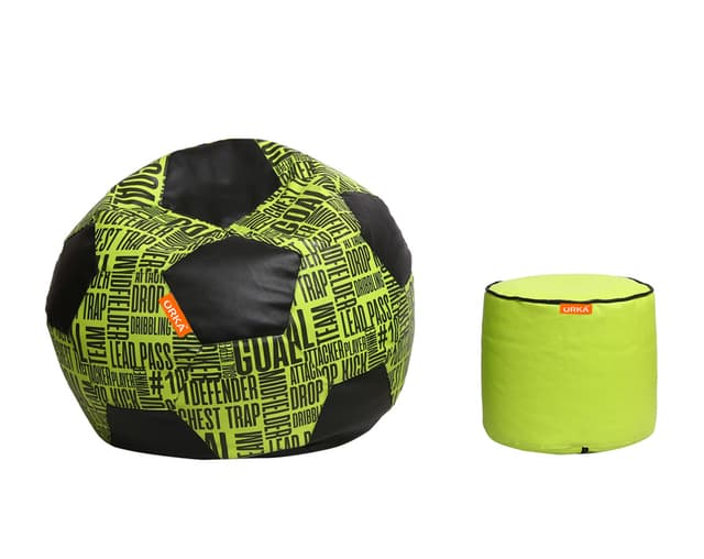 Orka Digital Printed XXL Foorball With Mathching Footstool Filled Bean Bag With Beans (FB05 Yellow,Black)