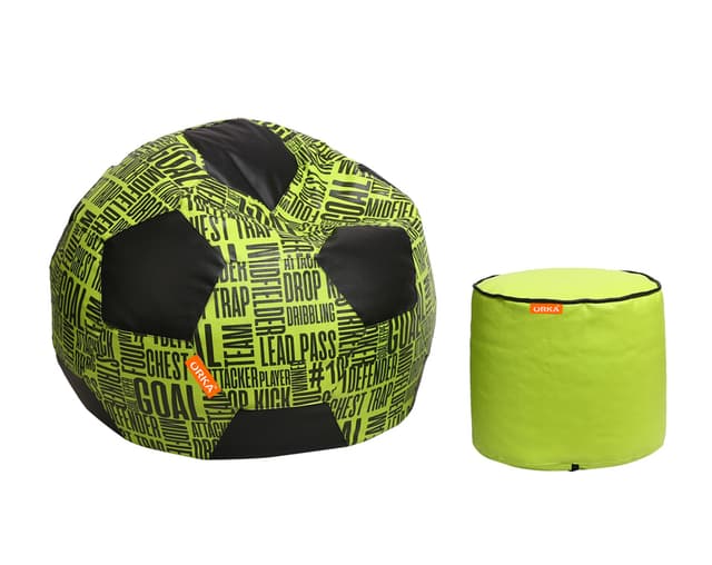 Orka Digital Printed XXL Foorball With Mathching Footstool Filled Bean Bag With Beans (FB05 Yellow,Black)