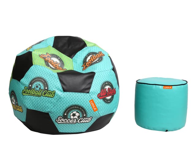 Orka Digital Printed XXXL Foorball With Mathching Footstool Filled Bean Bag With Beans (FB08 Teal,Black)