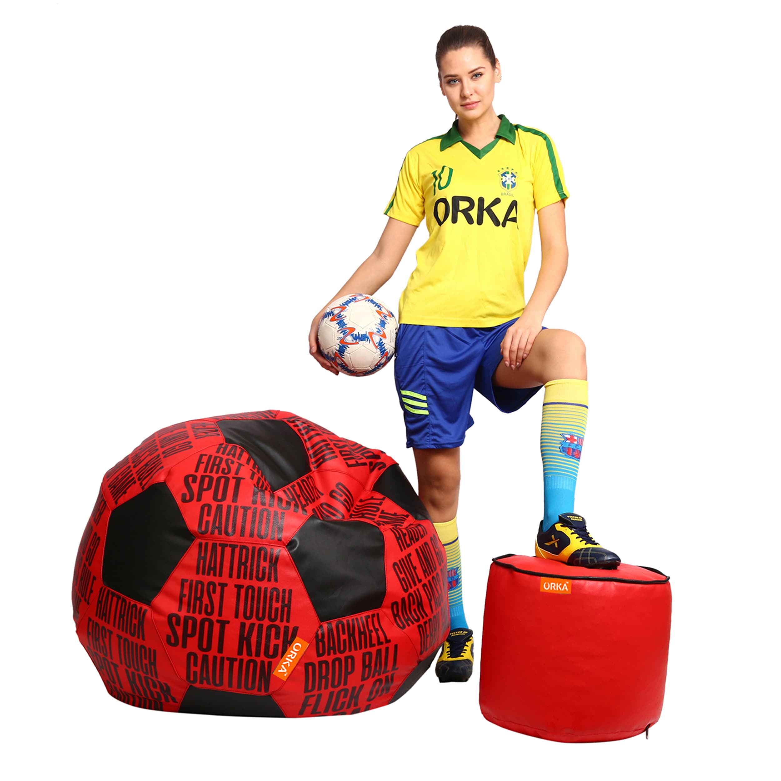 Orka Digital Printed XXXL Foorball With Mathching Footstool Filled Bean Bag With Beans (FB13 Teal,Black) view 4