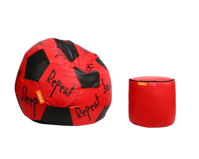 Orka Digital Printed XXL Foorball With Mathching Footstool Filled Bean Bag With Beans (FB14 Red,Black)