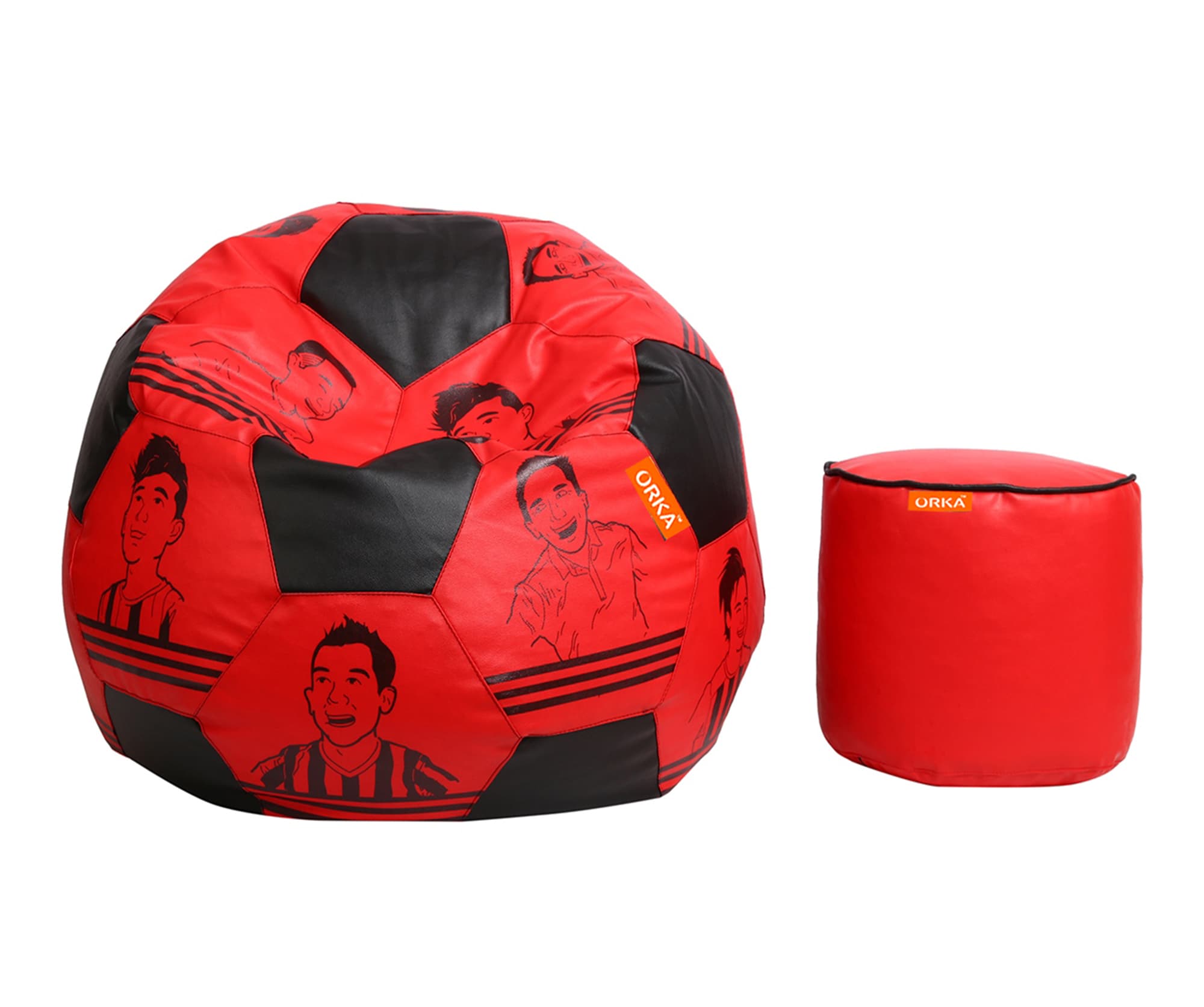 Orka Digital Printed XXL Foorball With Mathching Footstool Filled Bean Bag With Beans (FB16 Red,Black) view 2