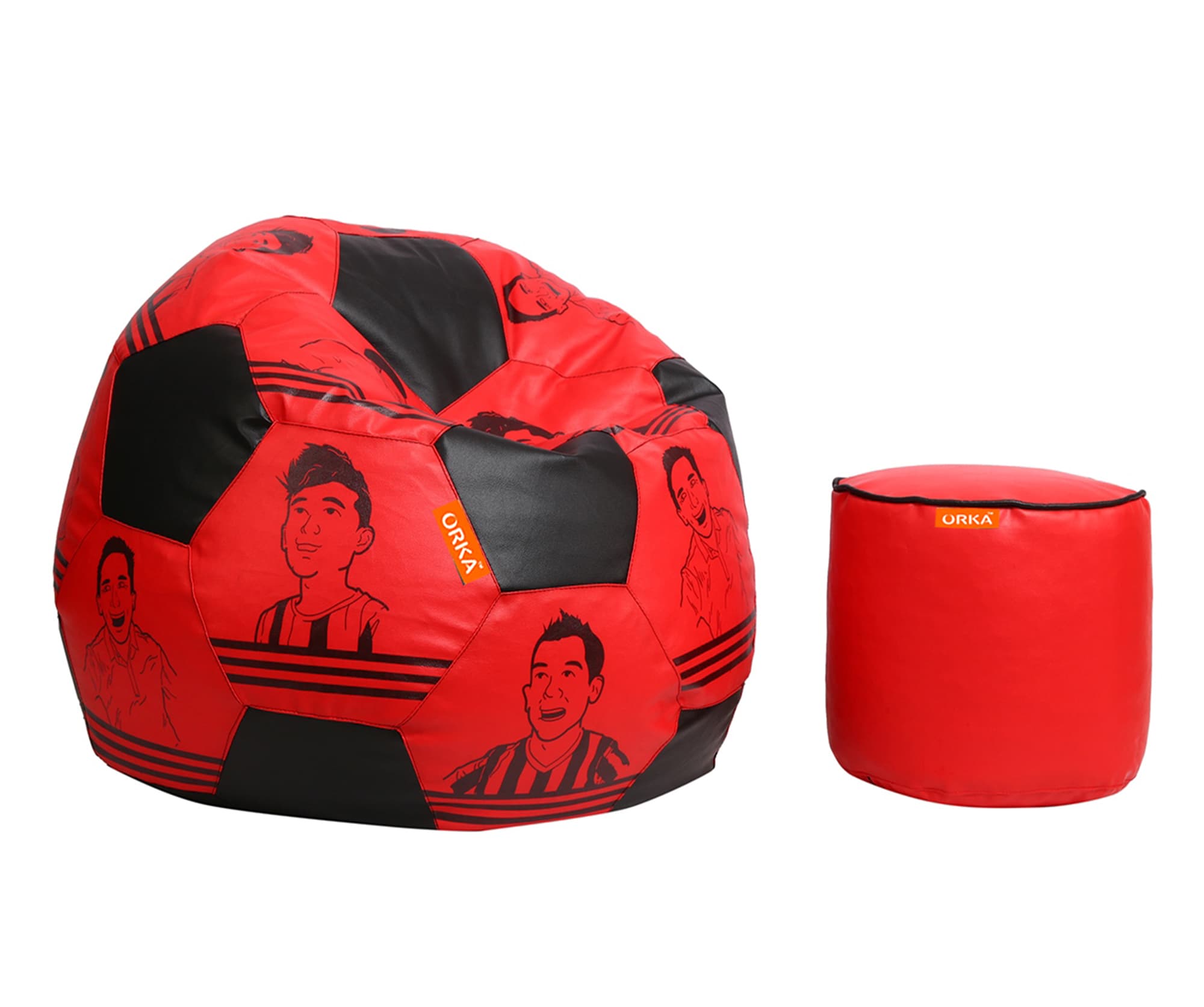 Orka Digital Printed XXL Foorball With Mathching Footstool Filled Bean Bag With Beans (FB16 Red,Black) view 3
