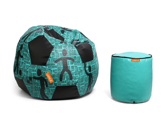 Orka Digital Printed XXXL Foorball With Mathching Footstool Filled Bean Bag With Beans (FB29 Teal,Black)
