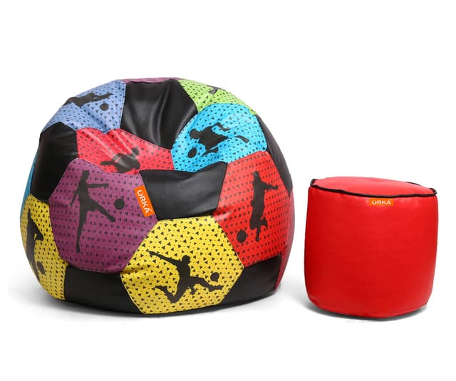 Orka Digital Printed XXL Foorball With Mathching Footstool Filled Bean Bag With Beans (FB34 Multicolor)