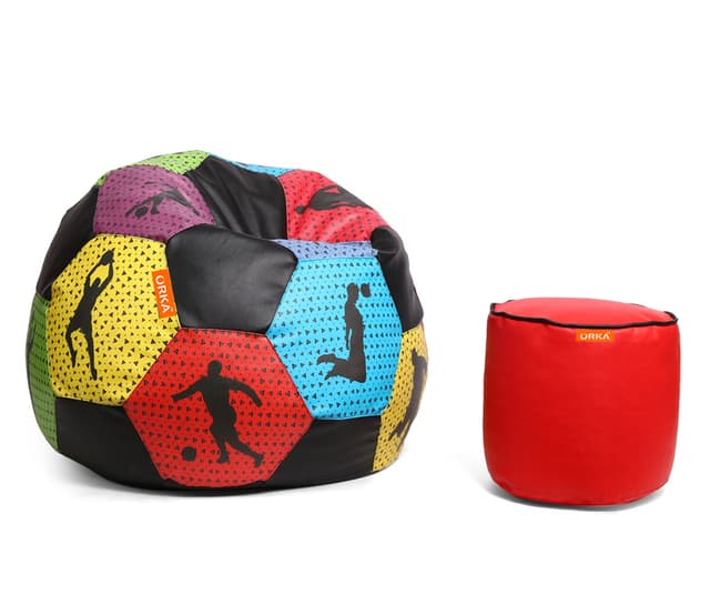 Orka Digital Printed XXL Foorball With Mathching Footstool Filled Bean Bag With Beans (FB34 Multicolor)