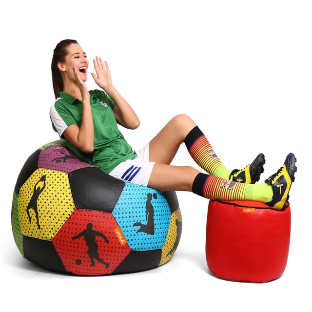 Orka Digital Printed XXL Foorball With Mathching Footstool Filled Bean Bag With Beans (FB34 Multicolor)