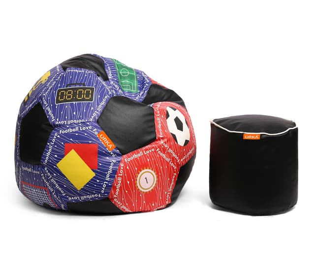 Orka Digital Printed XXXL Foorball With Mathching Footstool Filled Bean Bag With Beans (FB36 Multicolor)