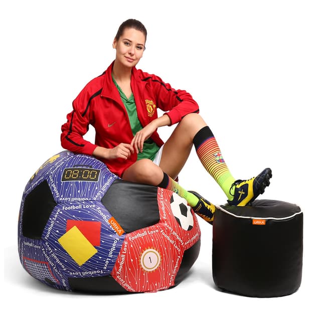 Orka Digital Printed XXXL Foorball With Mathching Footstool Filled Bean Bag With Beans (FB36 Multicolor)