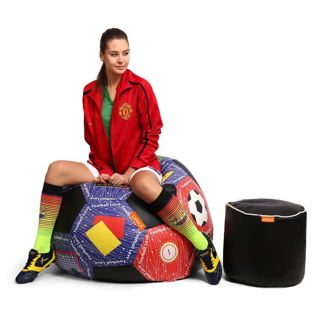 Orka Digital Printed XXXL Foorball With Mathching Footstool Filled Bean Bag With Beans (FB36 Multicolor)