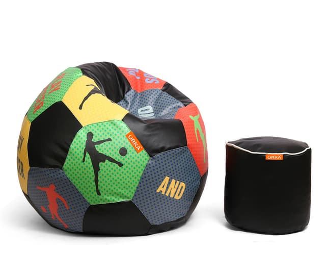 Orka Digital Printed XXL Foorball With Mathching Footstool Filled Bean Bag With Beans (FB37 Multicolor)