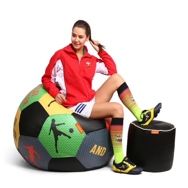 Orka Digital Printed XXL Foorball With Mathching Footstool Filled Bean Bag With Beans (FB37 Multicolor)