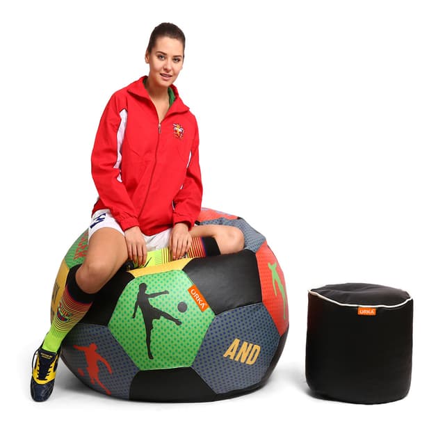 Orka Digital Printed XXL Foorball With Mathching Footstool Filled Bean Bag With Beans (FB37 Multicolor)