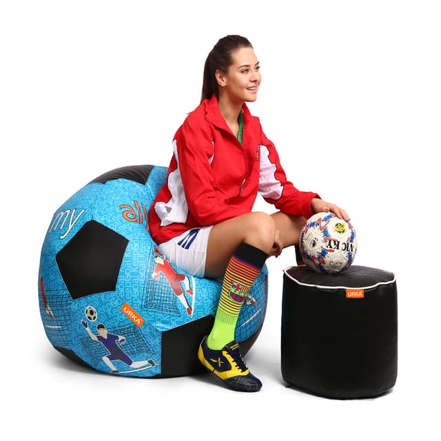 Orka Digital Printed XXL Foorball With Mathching Footstool Filled Bean Bag With Beans (FB42 Multicolor)