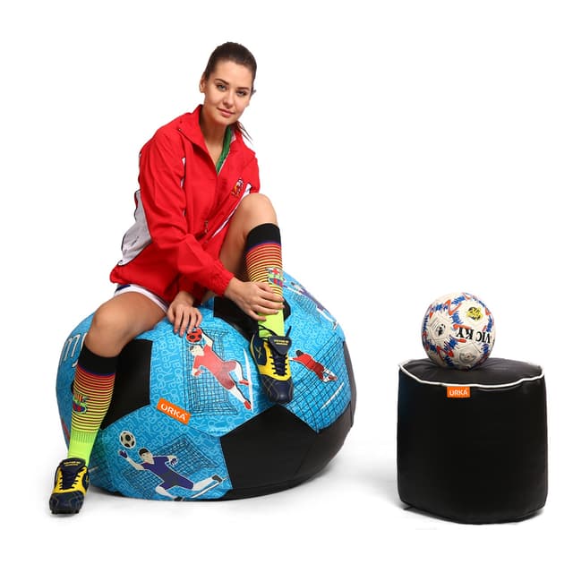 Orka Digital Printed XXL Foorball With Mathching Footstool Filled Bean Bag With Beans (FB42 Multicolor)