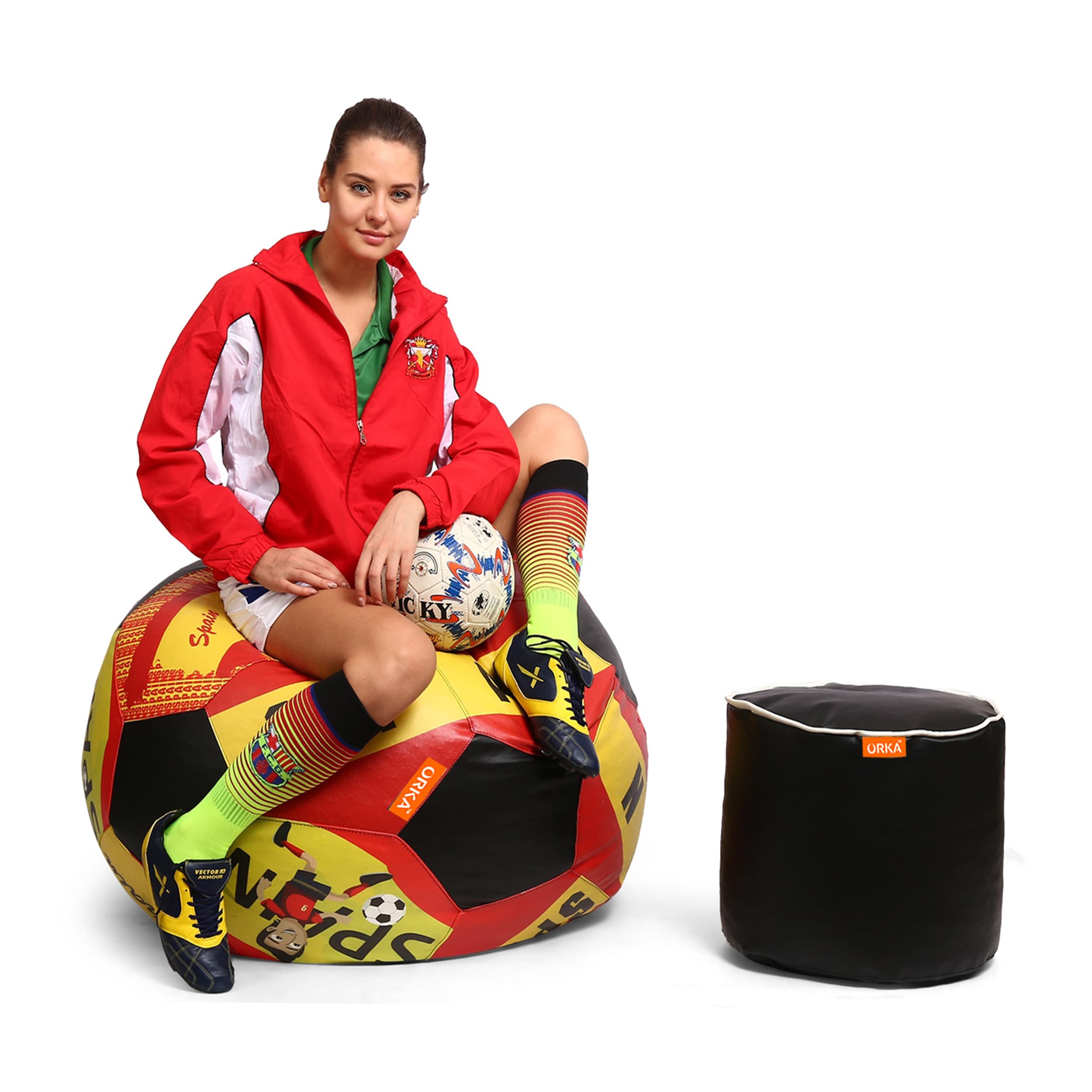 Orka Digital Printed XXXL Foorball With Mathching Footstool Filled Bean Bag With Beans (FB43 Multicolor) view 5