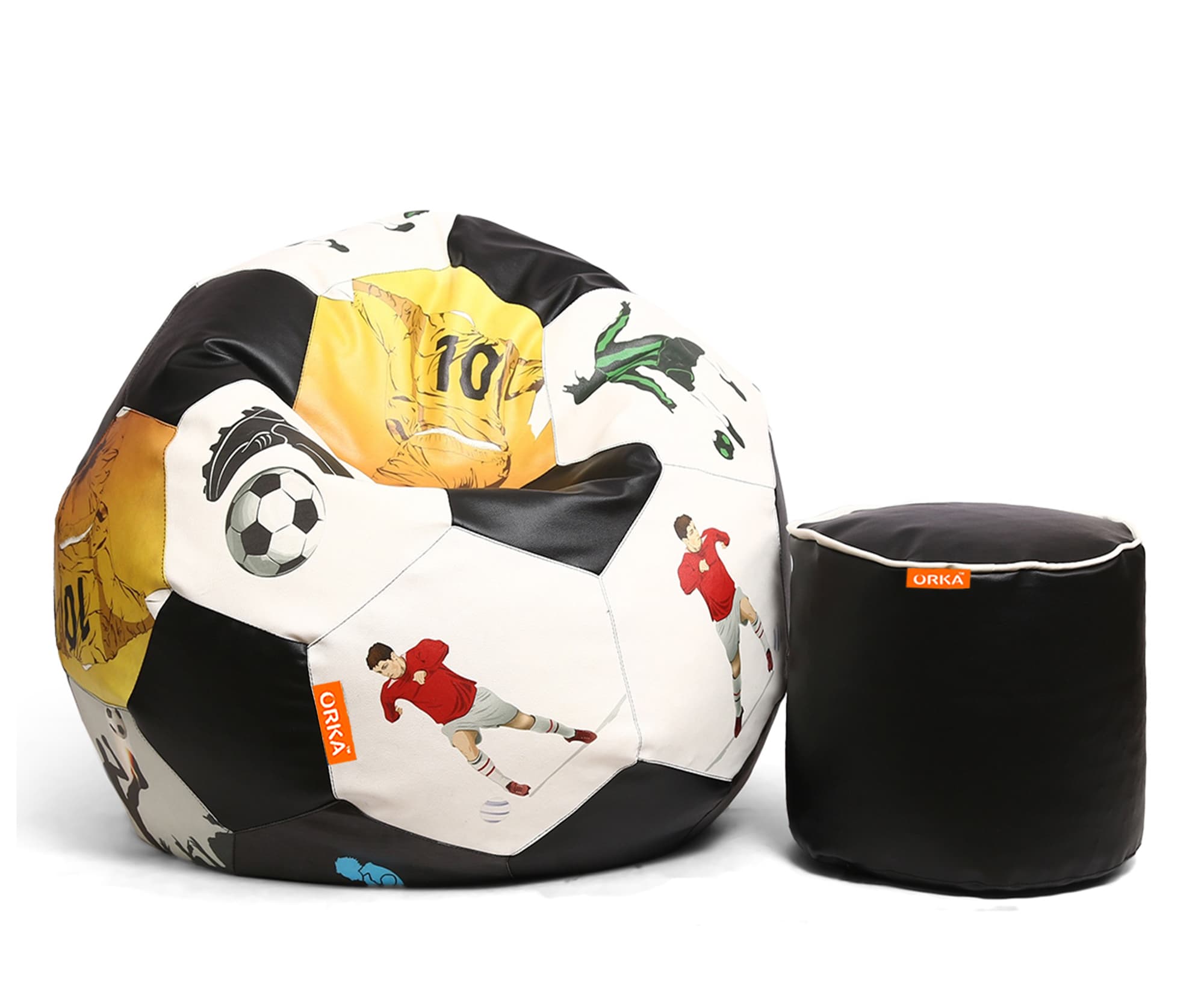 Orka Digital Printed XXL Foorball With Mathching Footstool Filled Bean Bag With Beans (FB44 Multicolor) view 2