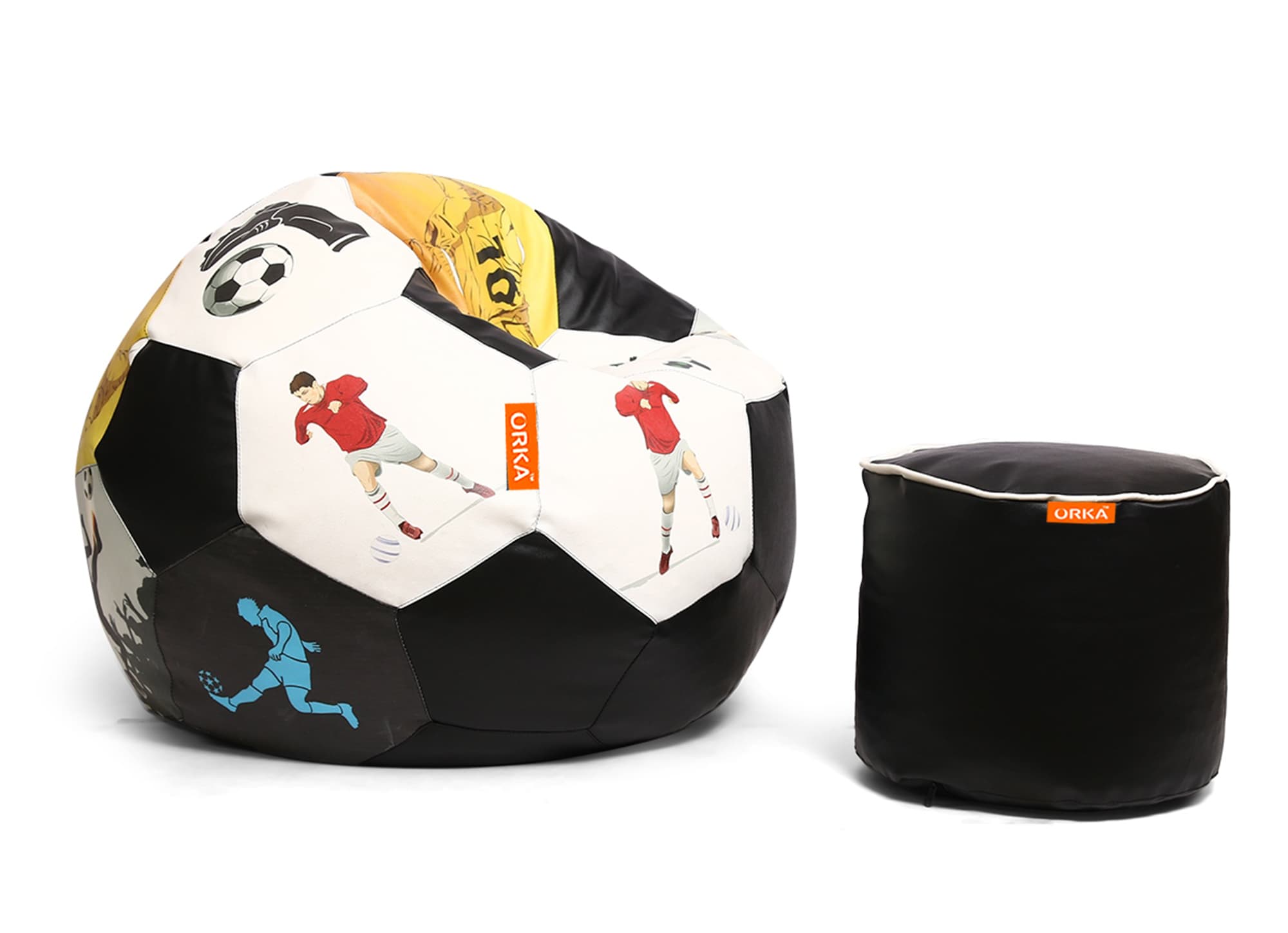Orka Digital Printed XXXL Foorball With Mathching Footstool Filled Bean Bag With Beans (FB44 Multicolor) view 3