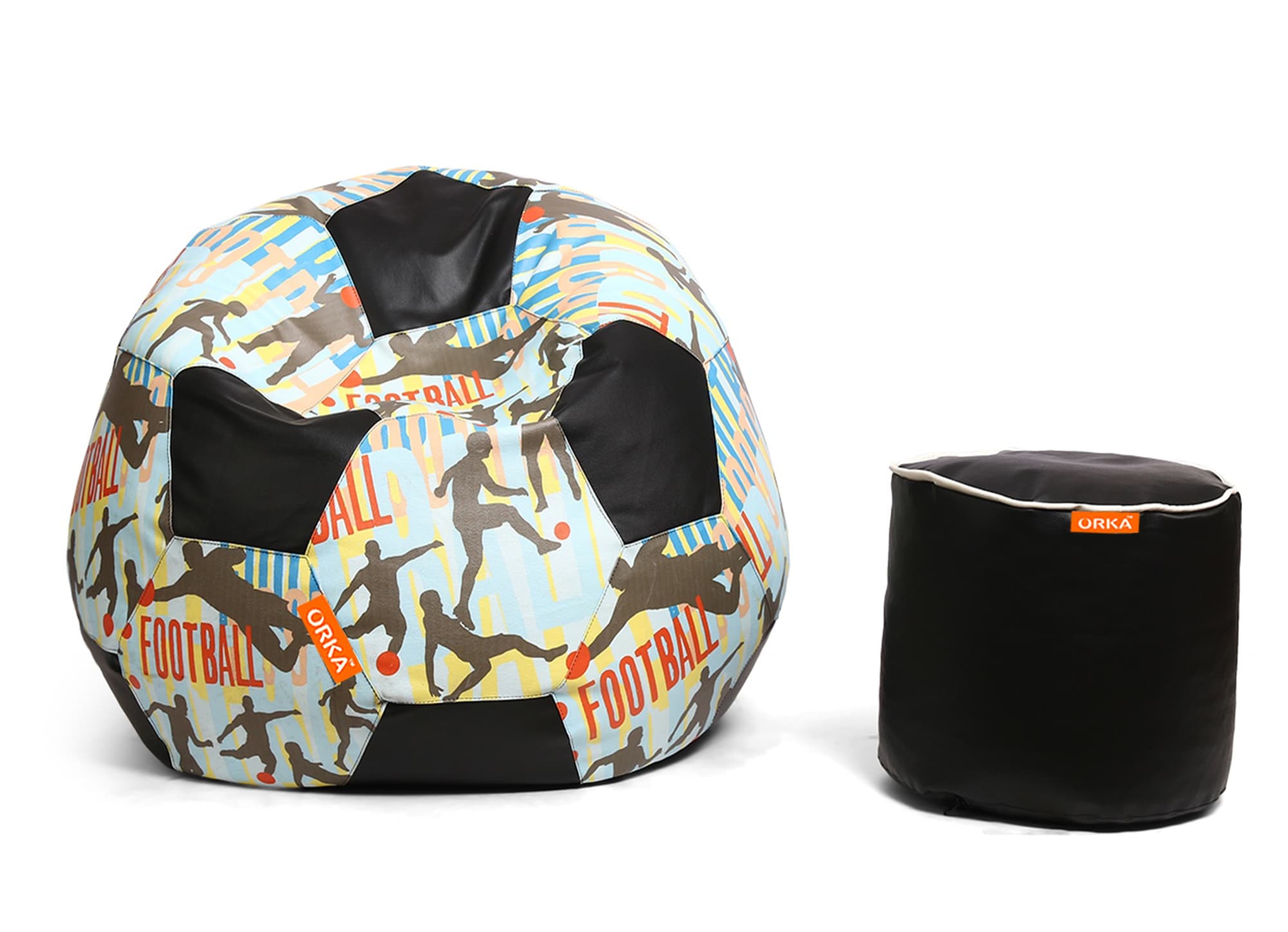 Orka Digital Printed XXL Foorball With Mathching Footstool Filled Bean Bag With Beans (FB45 Multicolor) view 2