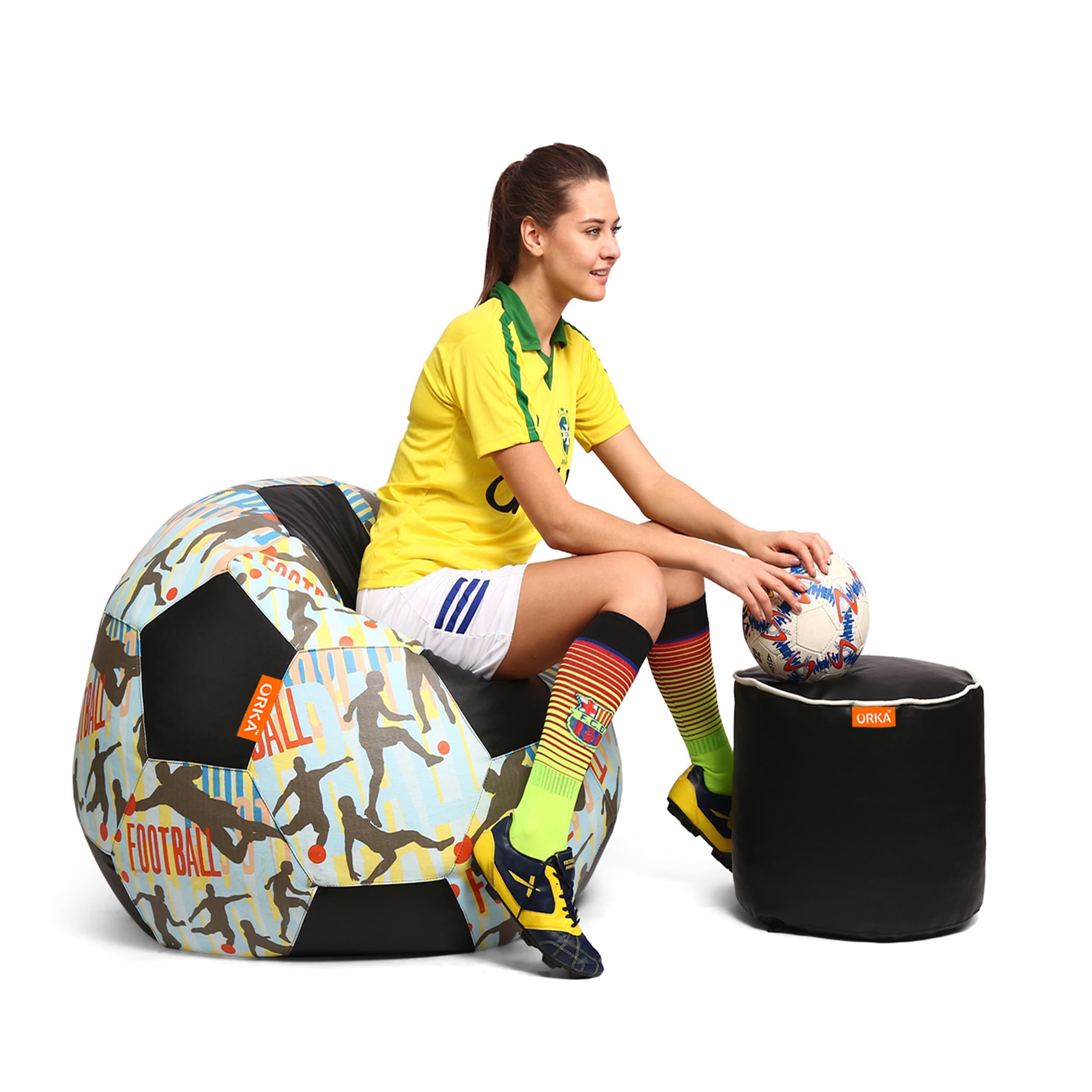 Orka Digital Printed XXL Foorball With Mathching Footstool Filled Bean Bag With Beans (FB45 Multicolor) view 4