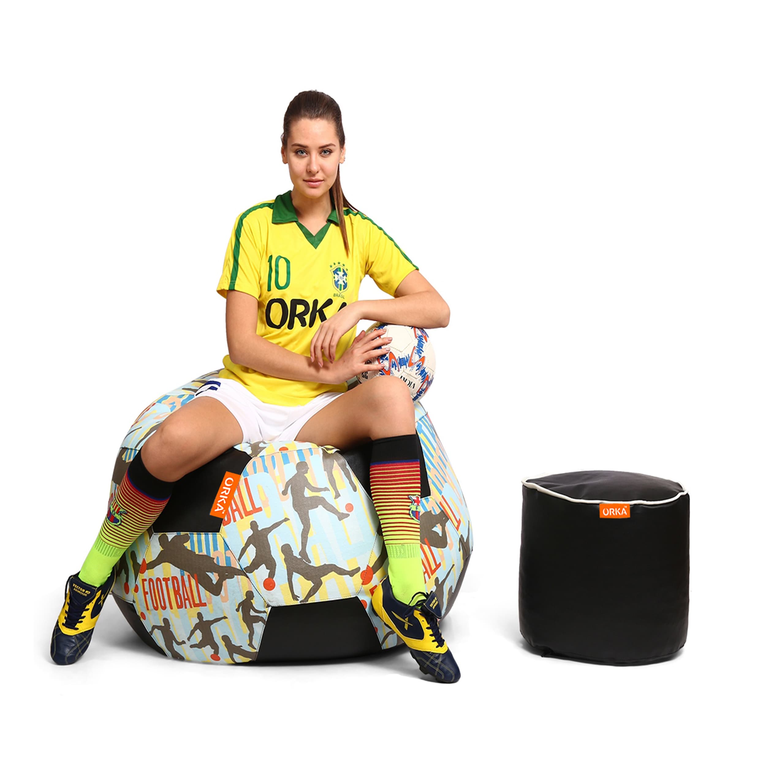 Orka Digital Printed XXXL Foorball With Mathching Footstool Filled Bean Bag With Beans (FB45 Multicolor) view 5