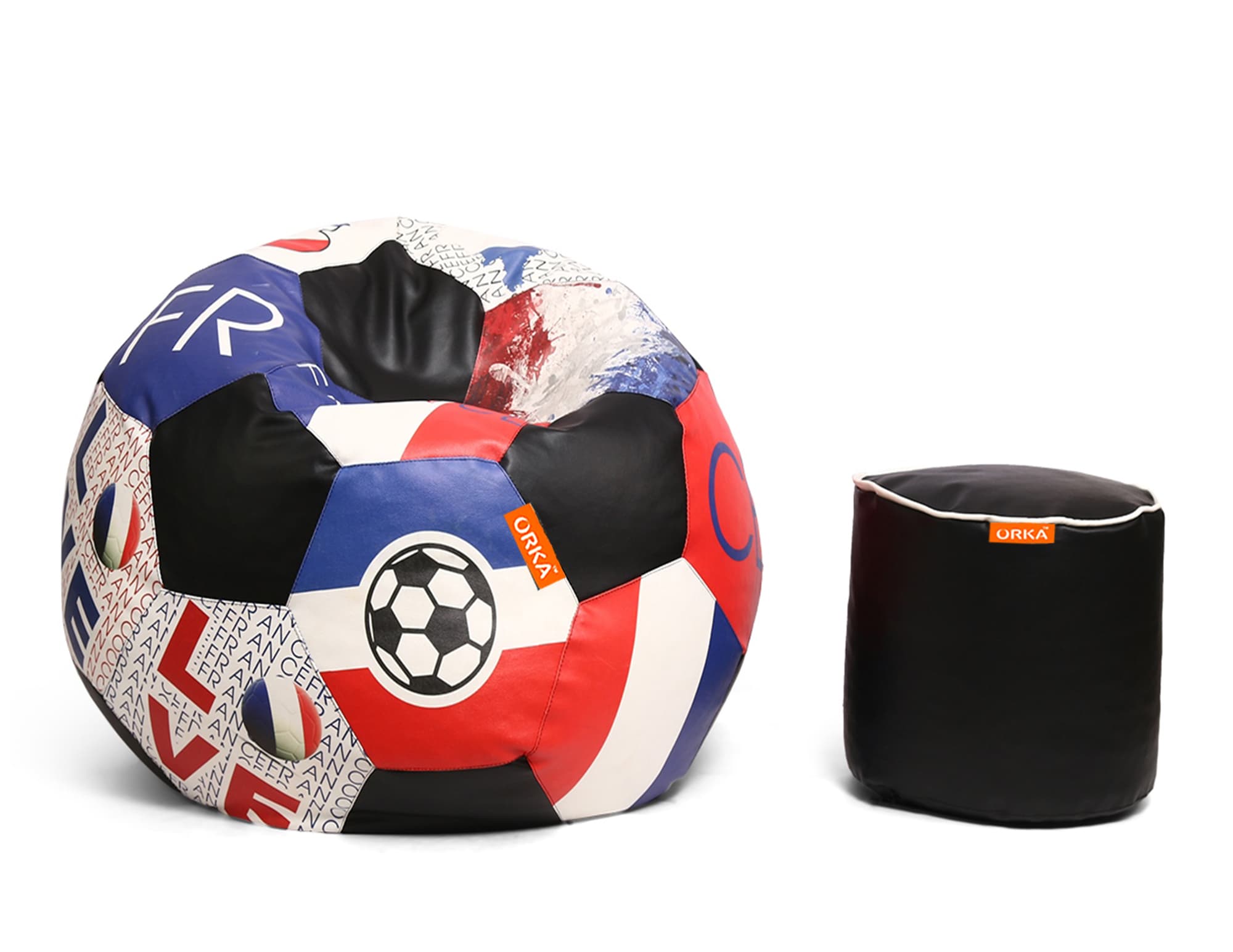 Orka Digital Printed XXXL Foorball With Mathching Footstool Filled Bean Bag With Beans (FB46 Multicolor) view 2