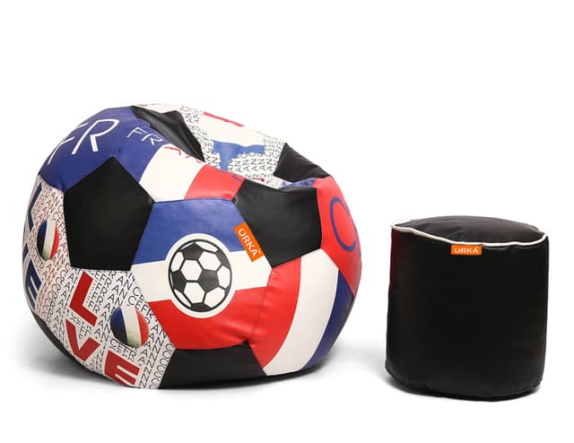 Orka Digital Printed XXXL Foorball With Mathching Footstool Filled Bean Bag With Beans (FB46 Multicolor)
