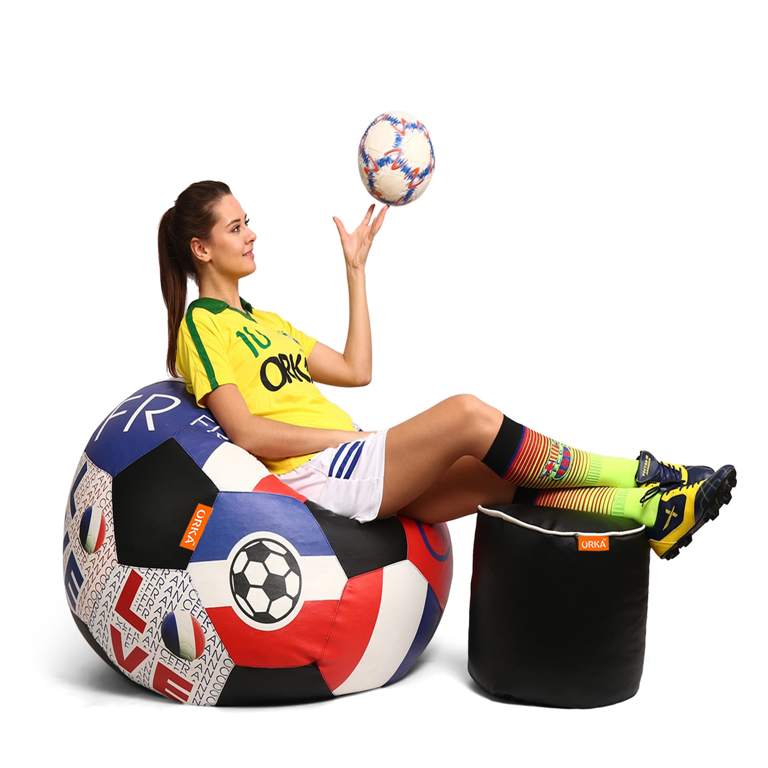 Orka Digital Printed XXXL Foorball With Mathching Footstool Filled Bean Bag With Beans (FB46 Multicolor) view 4