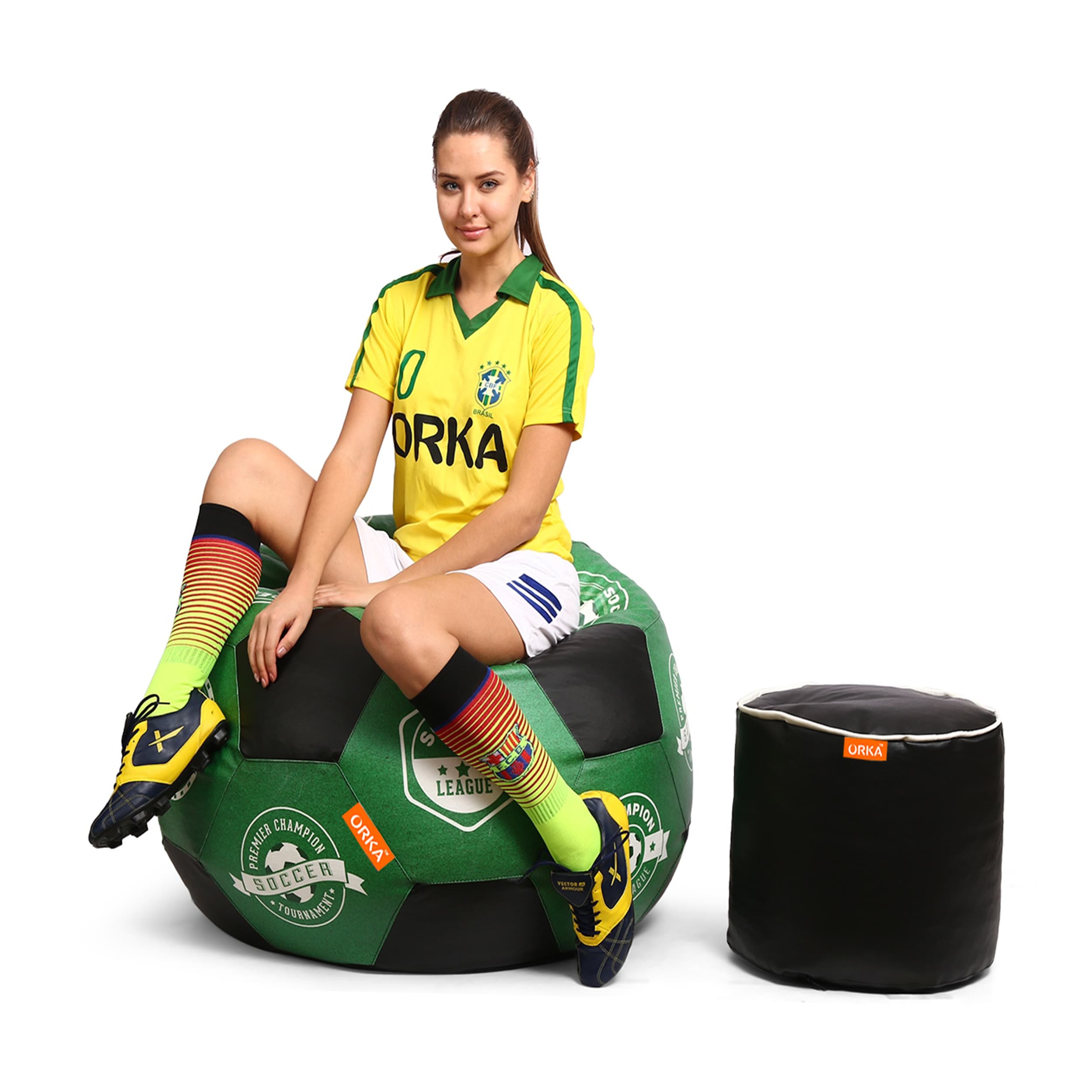 Orka Digital Printed XXXL Foorball With Mathching Footstool Filled Bean Bag With Beans (FB47 Multicolor) view 5