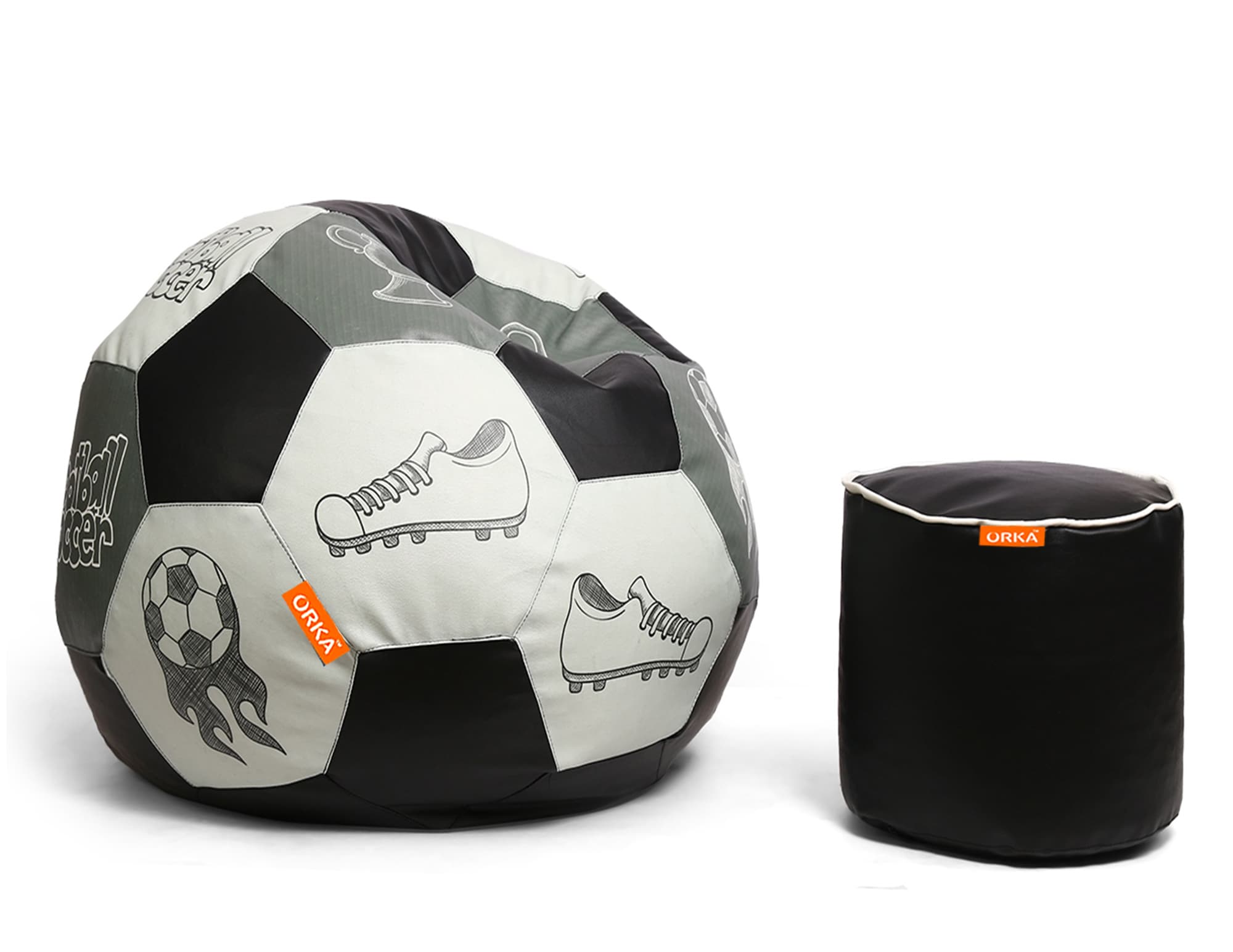 Orka Digital Printed XXL Foorball With Mathching Footstool Filled Bean Bag With Beans (FB48 Multicolor) view 3