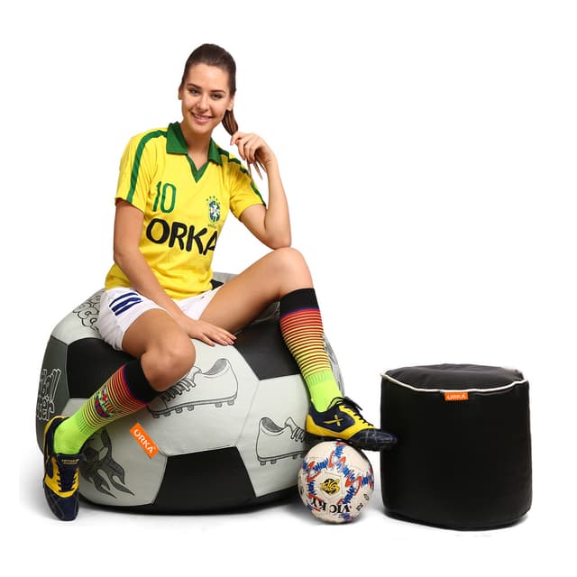 Orka Digital Printed XXL Foorball With Mathching Footstool Filled Bean Bag With Beans (FB48 Multicolor)