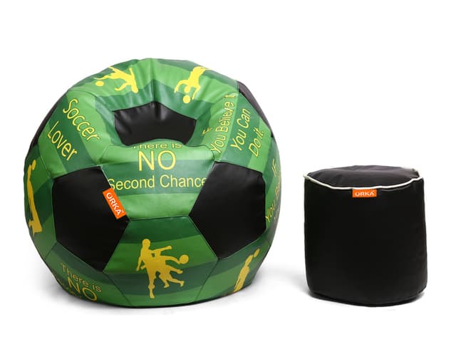Orka Digital Printed XXXL Foorball With Mathching Footstool Filled Bean Bag With Beans (FB49 Multicolor)