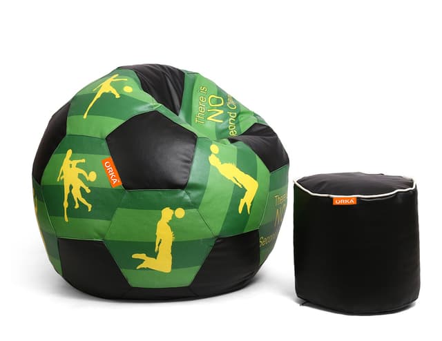 Orka Digital Printed XXXL Foorball With Mathching Footstool Filled Bean Bag With Beans (FB49 Multicolor)