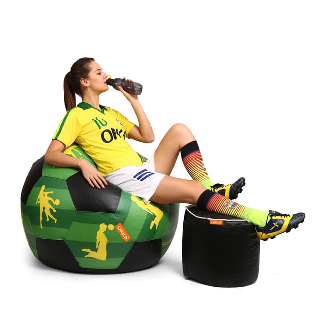 Orka Digital Printed XXXL Foorball With Mathching Footstool Filled Bean Bag With Beans (FB49 Multicolor)