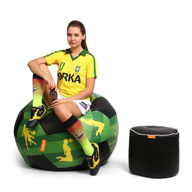 Orka Digital Printed XXXL Foorball With Mathching Footstool Filled Bean Bag With Beans (FB49 Multicolor)