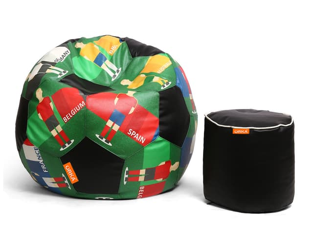 Orka Digital Printed XXXL Foorball With Mathching Footstool Filled Bean Bag With Beans (FB50 Multicolor)