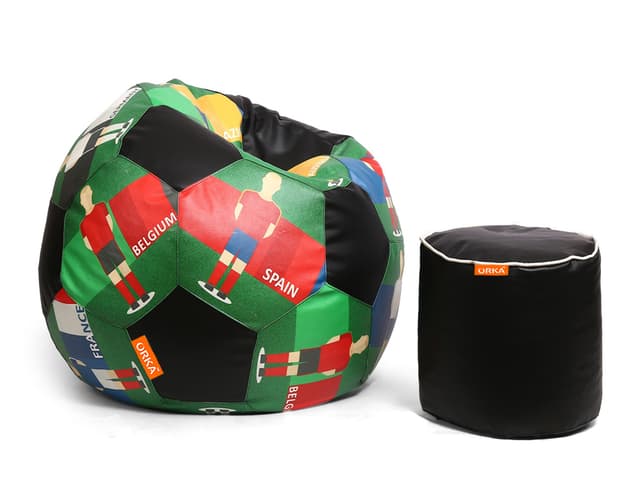 Orka Digital Printed XXXL Foorball With Mathching Footstool Filled Bean Bag With Beans (FB50 Multicolor)