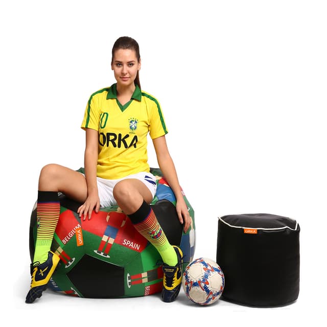 Orka Digital Printed XXXL Foorball With Mathching Footstool Filled Bean Bag With Beans (FB50 Multicolor)
