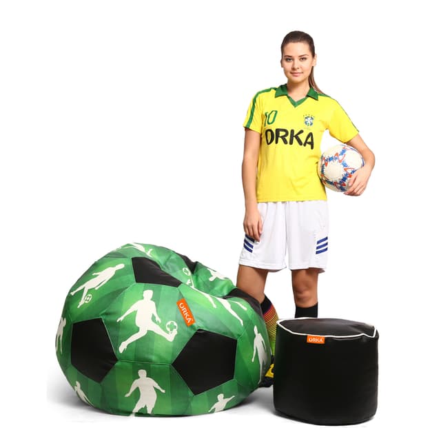 Orka Digital Printed XXL Foorball With Mathching Footstool Filled Bean Bag With Beans (FB51 Multicolor)