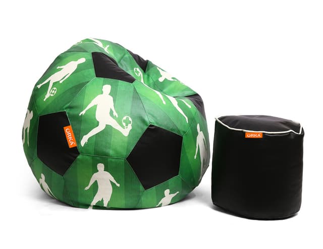 Orka Digital Printed XXXL Foorball With Mathching Footstool Filled Bean Bag With Beans (FB51 Multicolor)
