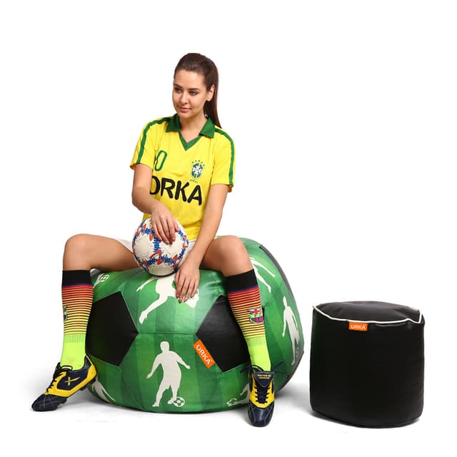 Orka Digital Printed XXXL Foorball With Mathching Footstool Filled Bean Bag With Beans (FB51 Multicolor)