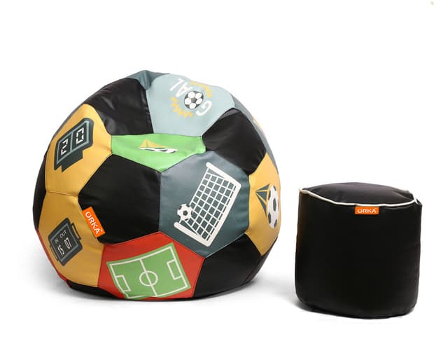 Orka Digital Printed XXL Foorball With Mathching Footstool Filled Bean Bag With Beans (FB52 Multicolor)