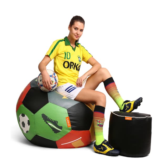 Orka Digital Printed XXL Foorball With Mathching Footstool Filled Bean Bag With Beans (FB52 Multicolor)