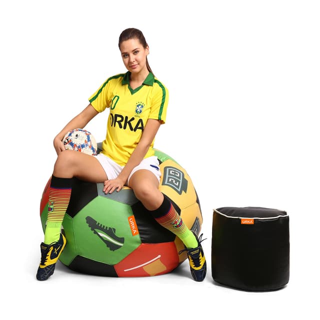 Orka Digital Printed XXL Foorball With Mathching Footstool Filled Bean Bag With Beans (FB52 Multicolor)